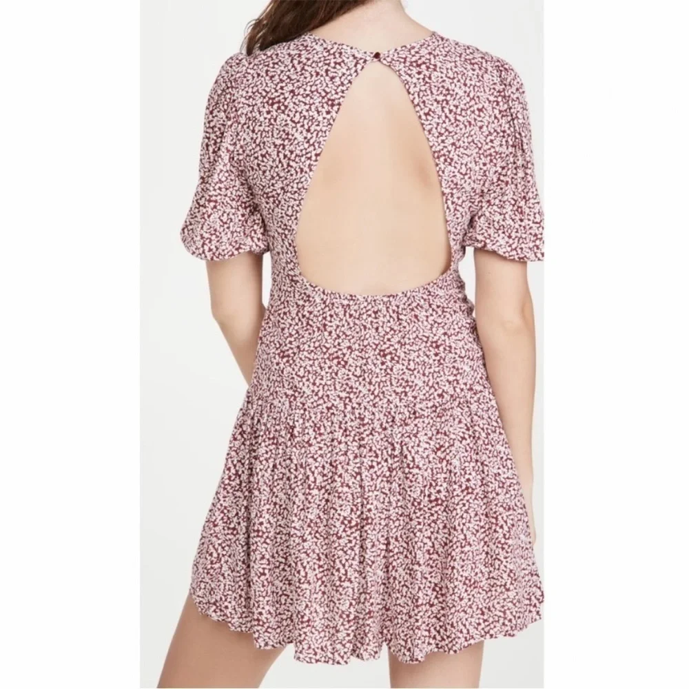 NWT Free People Dancing In The Dark Printed Open Back Ruffle Hem Mini Dress